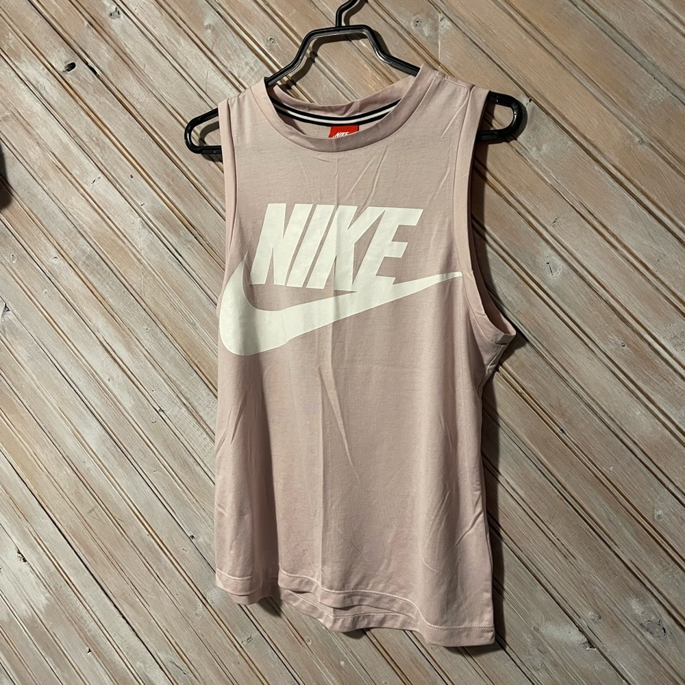Nike workout tank top baby pink & white logo super soft athletic wear Small - Picture 2 of 6